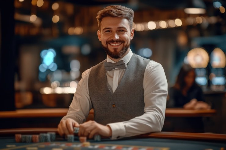 Ilustrasi permainan Free Bet Blackjack di platform pilartoto dengan kartu dealer dan pemain